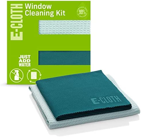 E-Cloth Glass Cleaner, Window Cleaning Kit, Microfiber Cleaning Cloth, Best for Cleaning Indoor and Outdoor Glass Windows and Doors, Car Windshields, Washable and Reusable, 100 Wash Promise, Green