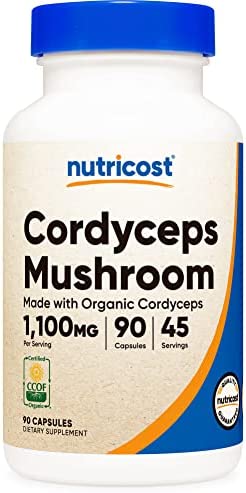 Nutricost Cordyceps Mushroom Capsules 1100mg, 45 Serv – CCOF Certified Made with Organic, Vegetarian, Gluten Free, 550mg Per Capsule (90 Capsules)