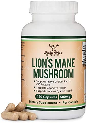 Lions Mane Supplement Mushroom Capsules (Two Month Supply – 120 Count) Lions Mane Mushroom for Brain Support and Immune Health (Third Party Tested, Grown and Manufactured in The USA) by Double Wood