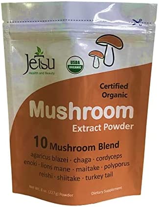 Mushroom Extract Powder – Powerful 10 Blend, Organic Lions Mane, Cordyceps, Reishi, Shiitake, Turkey Tail Mushrooms 8oz