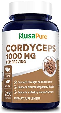 NusaPure Cordyceps Extract 1000 mg 200 Veggie Capsules (Non-GMO & Gluten Free) Cordyceps Sinensis – Healthy Immune Support, Energy & Immunity Booster