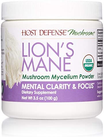 Host Defense, Lion’s Mane Powder, Supports Mental Clarity, Focus and Memory, Mushroom Supplement, 3.5 oz, Plain