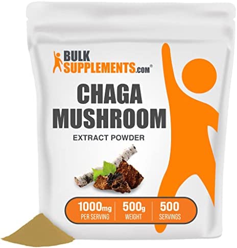 BulkSupplements.com Chaga Mushroom Extract Powder – Mushroom Supplement, from Chaga Mushrooms – 1000mg of Chaga Powder Extract per Serving, Gluten Free (500 Grams – 1.1 lbs)