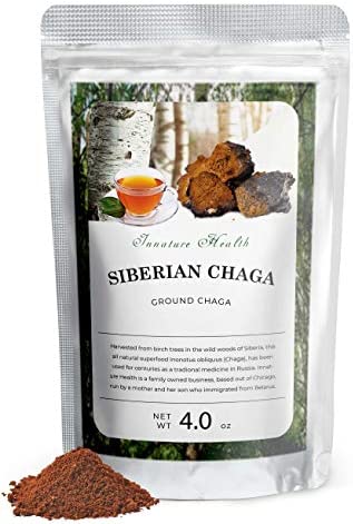 Innature Health Raw Organic Wild Chaga Powder, 100% Natural Wild Harvested Chaga Mushroom in Siberian Forests, Healthy Immune System Supporter – Antioxidant Tea Supplement – (4.0 oz)
