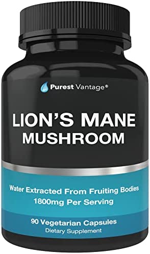 Organic Lions Mane Mushroom Capsules – 1800mg Lion’s Mane Mushroom Supplement Grown in USA – Nootropic Brain Supplement and Immune Support – Lions Mane Extract Powder – 90 Veggie Caps