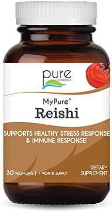 PURE ESSENCE LABS MyPure Reishi Organic Mushrooms Supplement – 100% Real Mushroom Extract for Immune Support, Stress Relief, Build Energy (30 Capsules)