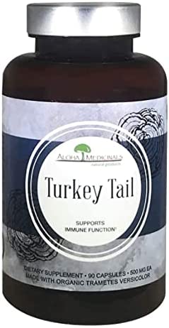 Aloha Medicinals Pure Turkey Tail, Certified Organic Mushroom Supplements, Natural Health Supplement, Pack of 1, 90 Capsules Each