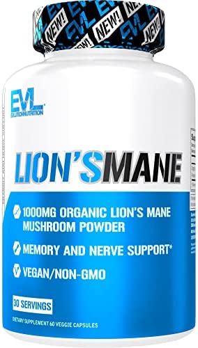 Evlution Organic Lion’s Mane Mushroom Supplement – Lion’s Mane Mushroom Capsules Nootropics Brain Support Supplement for Focus Memory Clarity and Immunity Support Nutrition Lion’s Mane Supplement