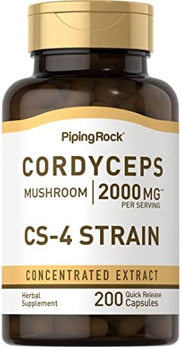 Piping Rock Cordyceps Mushroom Capsules 2000mg | 200 Count | Extract Supplement | Non-GMO, Gluten Free