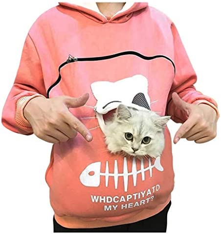 WUAI Unisex Men Women Pet Carrier Hoodies Cat Dog Kangaroo Pouch Holder Sweatshirt Shirt Pullover Top Plus Size