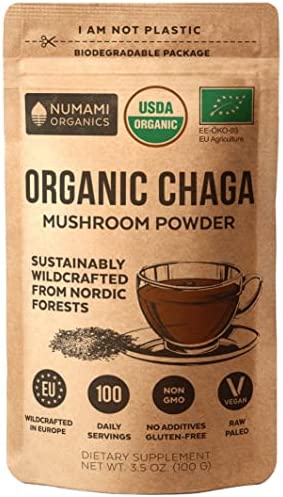 Organic Chaga Mushrooms Powder – Fine Powder to Make Chaga Tea for Immune Defense and More Energy, Organic Chaga is Wild Grown and Sustainably Harvested in Europe, Certified USDA Organic, 100 servings