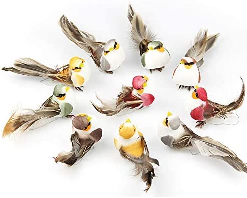 LWINGFLYER 12pcs Artificial Foam Feather Birds Mini Decorative Love Bird Ornaments for Wreaths Craft Christmas Tree Decoration Flower Arrangements 10cm/4inch Clip