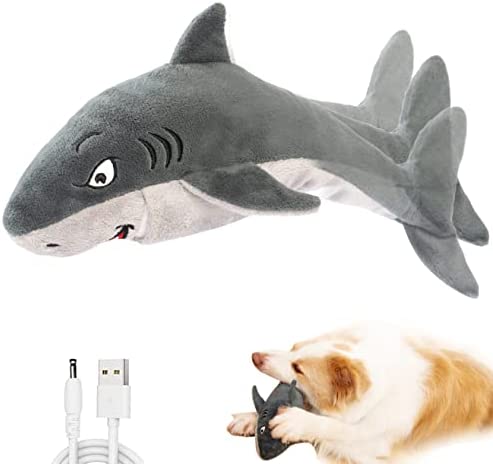 Interactive Floppy Fish Dog Toys for Large/Medium/Small Dogs,Squeaky Plush Tough Puppy Toys ,Motion Activated (Floppy Shark)