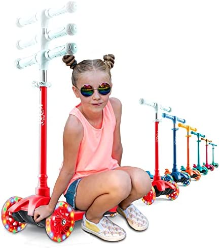 Kicksy – Kids Scooter – Toddler Scooter for Kids 2-5 Adjustable Height -3 Wheel Scooter for Kids Ages 3-5 Boys & Girls- Kids Three Wheel Scooter with Light Up LED Wheels Made for Stable Ride