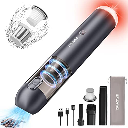 Handheld Vacuum Cordless, Car Vacuum Cordless Rechargeable 16000PA Powerful Suction, Mini Vacuum with Blower, Portable Car Vacuum with LED and SOS Light, Wireless Vacuum Cleaner for Home Pet & Office