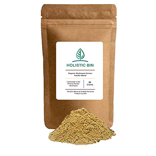 Holistic Bin Organic Mushroom Blend Powder 19 Wild Harvested Varieties (Lion’s Mane, Reishi, Enoki, Mesima, Turkey Tail, Cordyceps, & More) | Adaptogenic Mushrooms Supplement | Made in The USA