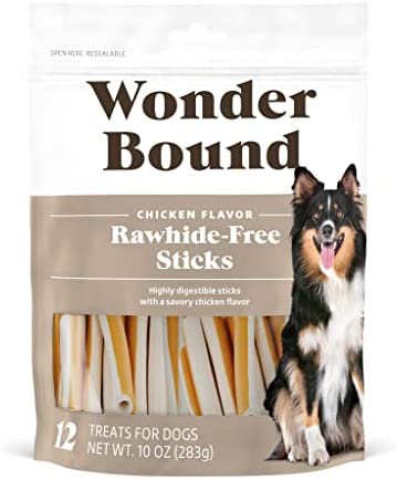 Amazon Brand – Wonder Bound Rawhide-Free Dog Treats, Chicken Sticks, 12 Count