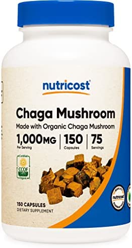 Nutricost Organic Chaga Mushroom Capsules 1000mg, 75 Servings – CCOF Certified Made with Organic Chaga Mushroom, Vegetarian, Gluten Free, 500mg Per Capsule, 150 Capsules