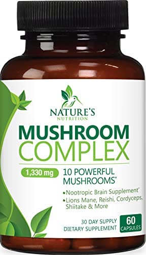 Lions Mane Mushroom Supplement Complex 3X Strength with Turkey Tail, Reishi, Shiitake, Cordyceps, Chaga and Maitake for Natural Nootropic Brain, Memory, Focus, Energy and Immune Support – 60 Capsules