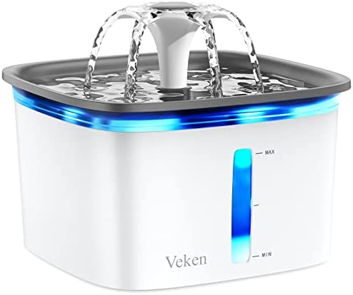 Veken 95oz/2.8L Pet Fountain, Automatic Cat Water Fountain Dog Water Dispenser with Smart Pump for Cats, Dogs, Multiple Pets (Grey, Plastic)