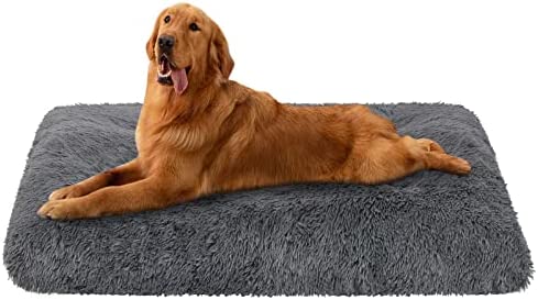 Dog Bed,Dog Mat Crate Pad,Dog beds for Large Dogs, Plush Soft Pet Beds, Dog beds & Furniture，Washable Anti-Slip Dog Crate Bed for Large Medium Small Dogs and Cats (36″x23.5″, Grey)