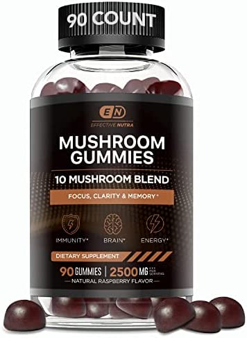 Effective Nutra Mushroom Gummies 10 Blend – Mushroom Complex 2500mg – Mushroom Supplement for Men & Women – Brain Booster, Immune Support, Energy – Great Alternative to Mushroom Powder & Capsules 90ct