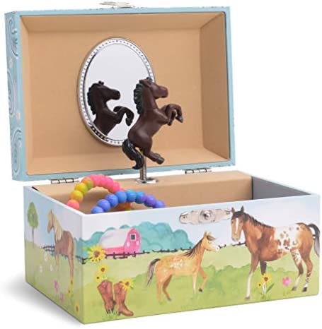 Jewelkeeper Girl’s Musical Jewelry Storage Box with Spinning Horse, Barn Design, Home on The Range Tune