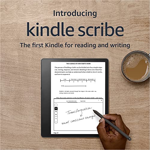 Introducing Kindle Scribe (64 GB), the first Kindle for reading and writing, with a 10.2” 300 ppi Paperwhite display, includes Premium Pen