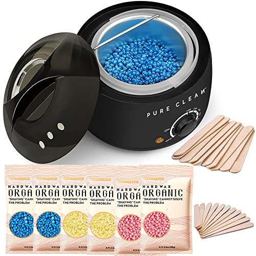 Wax Warmer, PURECLEAN Hair Removal Home Waxing Kit, Hard Wax Kit with 6 Bags 3 Formula Wax Beads for Body Women Men at Home Waxing