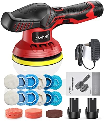 Cordless Buffer Polisher kit with 2 Battery, 6 Inchs Polisher for Car Detailing, Car Buffer Polisher Waxer Kit with Variable Speed, 6 Variable Speed Used for Car Detailing/Waxing/Buffer/Polisher