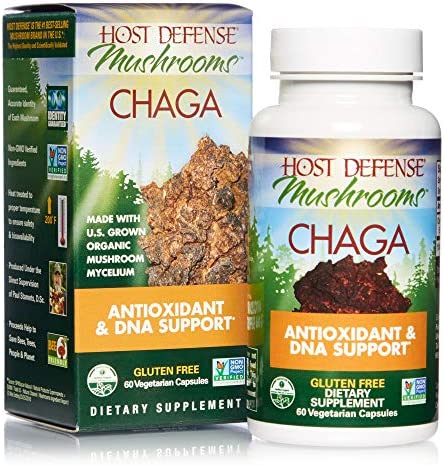 Host Defense, Chaga Capsules, Antioxidant and DNA Support, Mushroom Supplement, Unflavored, 60