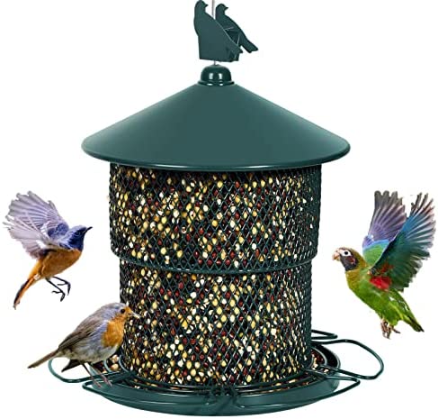 Mosloly Metal Bird Feeders Outside Hanging for Wild Birds, 7Lbs, Squirrel-Proof Large Cardinals/Blue Jay Mesh Bird Feeder(Green)