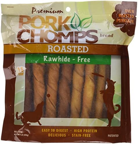 Pork Chomps Roasted Pork Skin Dog Chews, 6-inch Twists, 15 Count