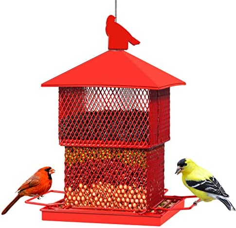 Mosloly – 6.5 lbs Metal Wild Bird Feeders Hanging Outside – Cardinal/Blue Bird Feeders, Mesh Tube Sunflower Seed Feeder, Red