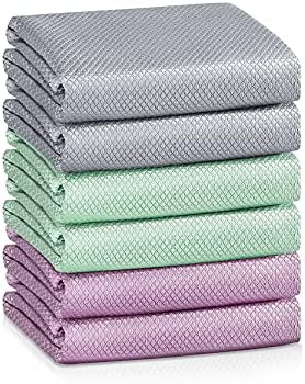 Fish Scale Streak Free Miracle Cleaning Cloth Easy Clean Nanoscale,Microfiber Window Mirror Glass Car Stainless Steel Cleaning Cloth,Lint Free Dish cloth Wine Glass Polishing Towel,Reusable,Pack 6,Mix
