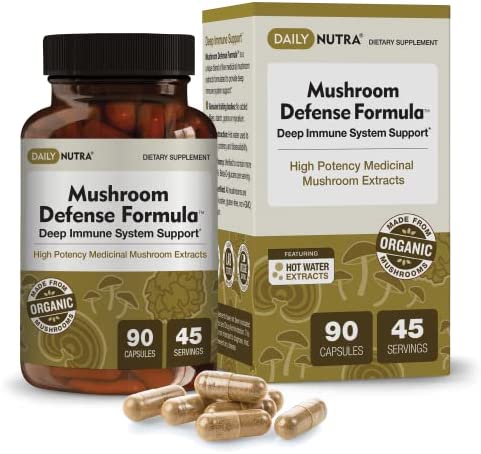 DailyNutra Mushroom Defense Formula – Immune Support Supplement | Organic Mushrooms, Hot Water Extracted – Reishi, Chaga, Maitake, Shiitake & Turkey Tail (90 Capsules)