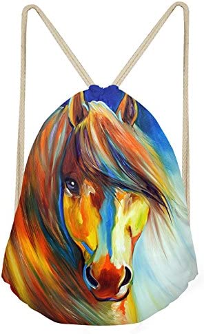 doginthehole Animal Horse Printed Durable Drawstring Bags Teenager Backpacks