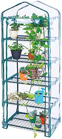 Worth Garden 5 Tier Mini Greenhouse – 75” H x 27” L x 19” W – Sturdy Portable Gardening Shelves with PVC Cover – Small Porch Green House for Growing Plants Flowers Indoor & Outdoor