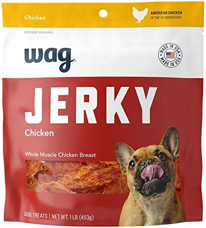 Amazon Brand – Wag Chewy Whole Muscle American Jerky Dog Treats – Chicken (1 lb)