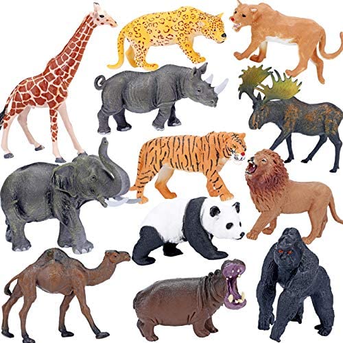 Safari Animals Figures Toys, Realistic Jumbo Wild Zoo Animals Figurines Large Plastic African Jungle Animals Playset with Elephant, Giraffe, Lion, Tiger, Gorilla for Kids Toddlers, 12 Piece Gift Set