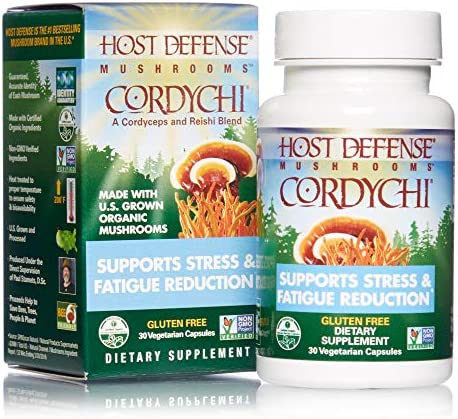 Host Defense, CordyChi Capsules, Support Stress and Fatigue Reduction, Mushroom Mycelium Supplement with Cordyceps and Reishi, Unflavored, 30 Count (Pack of 1)