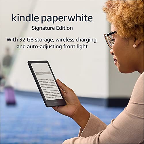 Kindle Paperwhite Signature Edition (32 GB) – With a 6.8″ display, wireless charging, and auto-adjusting front light – Without Lockscreen Ads – Denim