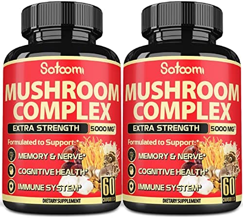 10in1 Mushroom Complex Capsules 5000mg – Blends with Lion’s Mane, Cordyceps, Reishi, Chaga, Maitake, Shitake & Others – Body Health, Memory & Immune Support – 2 Packs 60 Caps for 4 Months