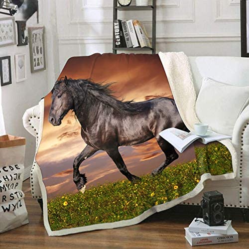 3D Horse Print Throws Blanket Comfort Warmth Soft Cozy Blanket Fleece Blanket Couch Blanket Reversible Bed Throw TV Blanket Comfort Caring Gift （Throw 60″x 80″）