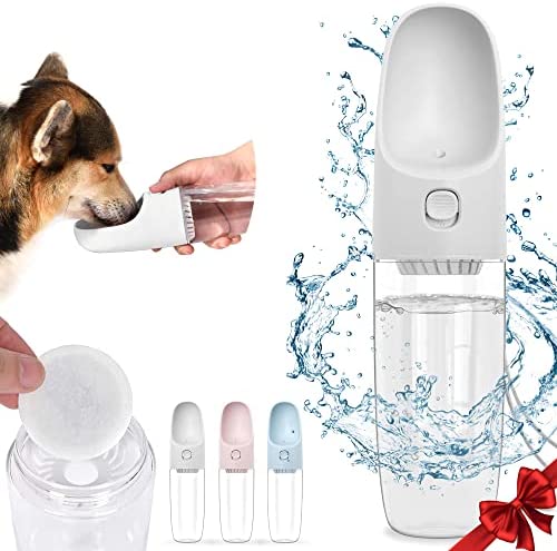 CATNESS Dog Water Bottle with Filter, Portable Dog Water Bottle, Dog Water Bottle Dispenser 2023 Upgraded DOGNESS Dog Gifts 14OZ for Walking Pet Drinking Feeder Small Dogs Puppy Outdoor Hiking, White