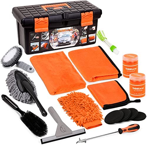 THINKWORK Car Wash Kit, Car Cleaning Kit Interior Detailing kit with Sturdy Toolbox, Suitable for Small and Medium Vehicles Such As Cars, Trucks, Suvs(17pcs)