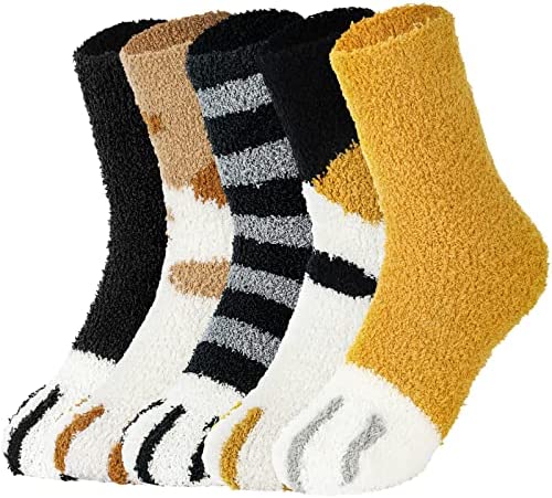 Fuzzy Socks for Women Fluffy Warm Soft Cozy Womens Slipper Socks Funny Novelty Cute Cat Socks Gifts for Women Girls