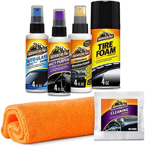 Car Wash and Car Interior Cleaner Kit by Armor All, Includes Towel, Tire Foam, Glass Spray, Protectant Spray and Cleaning Spray