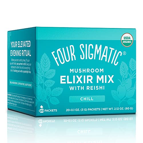 Reishi Mushroom Elixir Mix by Four Sigmatic | Coffee Alternative with Organic Reishi Mushroom Powder, Tulsi, Rose Hips & Mint | Support Stress & Sleep | Decaf, Vegan, Gluten-Free & Keto | 20 Packets