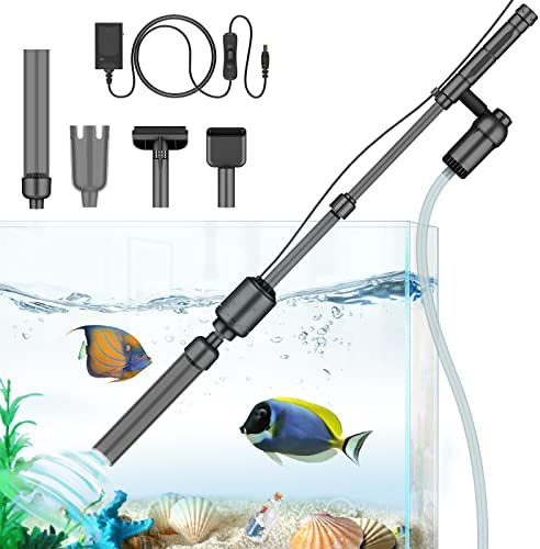 bedee Electric Aquarium Gravel Cleaner, Fish Tank Cleaner, 6 in 1 Automatic Aquarium Cleaner Vacuum Kit for Water Changing & Wash Sand with Adjustable Water Flow, DC 12V, 18W, Black